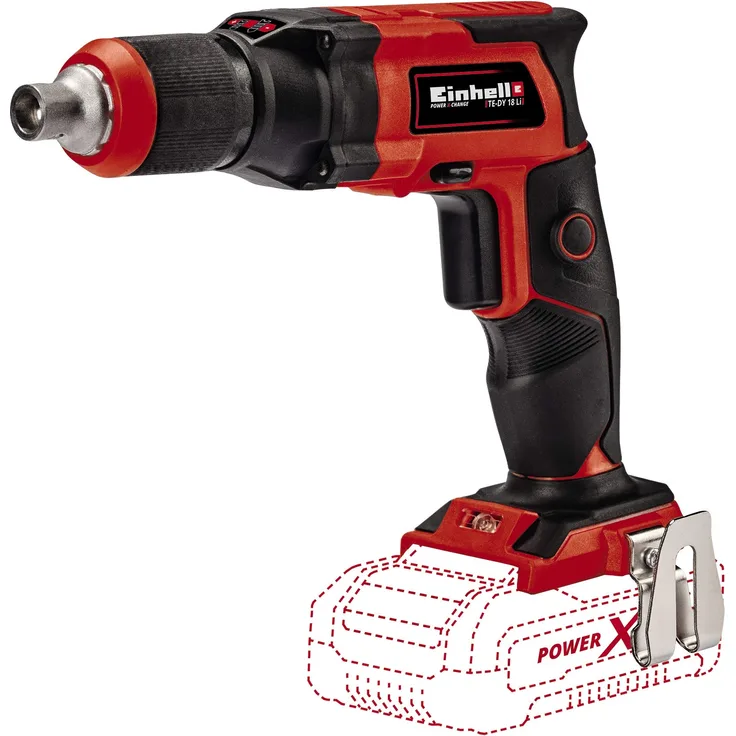Einhell Akku-Trockenbauschrauber TE-DY 18 Li-Solo Power X-Change PXC (Li-Ion, 18 V, 4000 min.-1, Tiefenanschlag, Dauerbetrieb, ohne Akku und Ladegerät, inkl. Koffer E-Box S35)