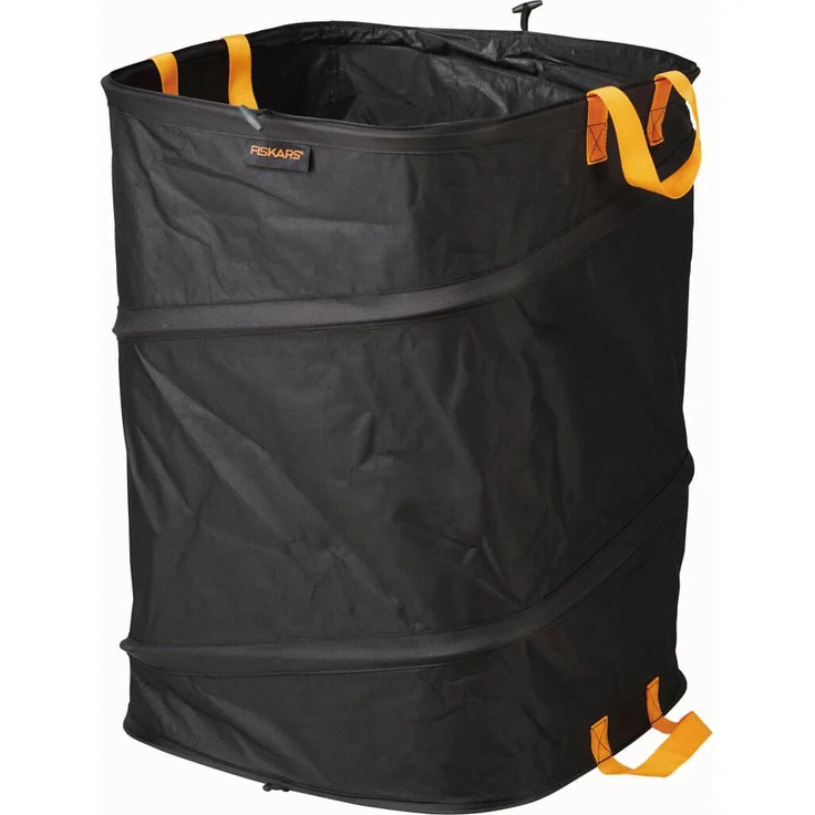 Fiskars PopUp-Gartensack mit Griffen, Platzsparend faltbar, Fassungsvermögen: 175 L, Höhe: 70 cm, Breite: 50 cm, Schwarz-Orange, Ergo, 1028372 – Bild 1