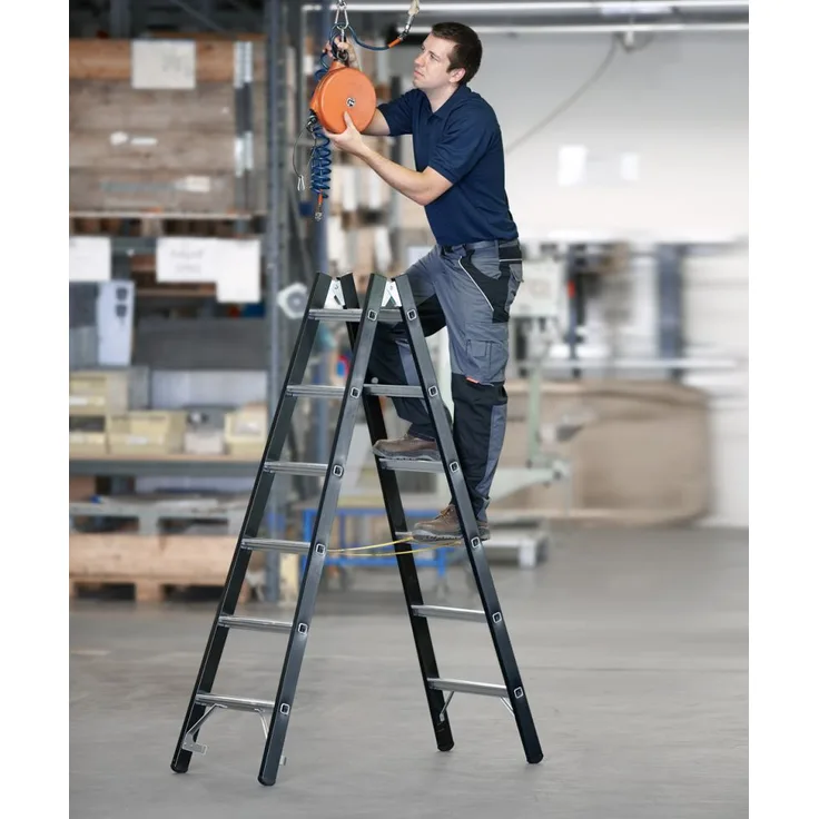 Zarges Z600 SL Breitsprossen-Stehleiter, Beidseitig begehbar, für bequemen Stand, 2 x 5 Sprossen, Leiterlänge 1,50 m