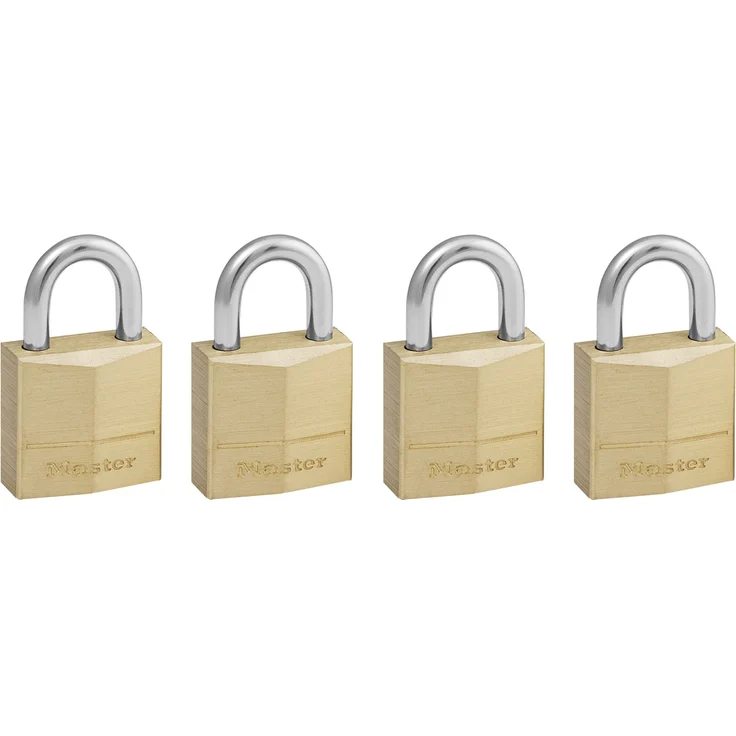 MASTER LOCK Kleine Vorhängeschlosser Set [Schlüssel] [4er-Pack] [Familienpackung] [Gleichschliessend] 120EURQNOP - Ideal für Rucksäcke, Gepäck, Computertaschen und mehr – Bild 1