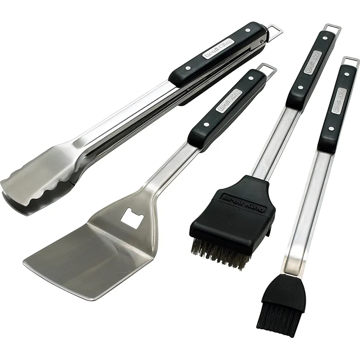 Broil King Grillbesteckset 2 Teilig Grillzange Grillwender Grillbürste Marinierpinsel mit Silikonborsten schwarz silber – Bild 1