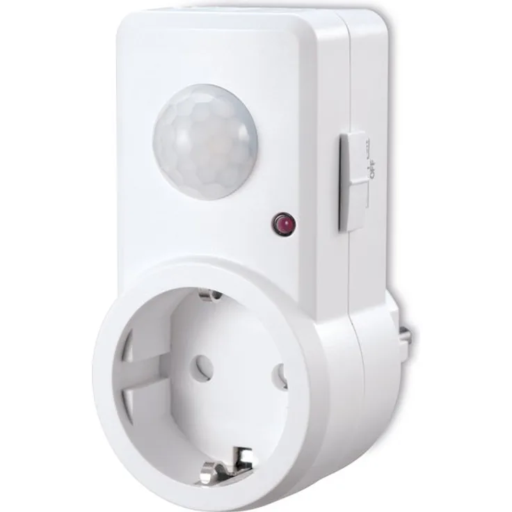 conecto Infrarot Bewegungsmelder für Steckdose innen Zwischenstecker LED 120° IP20 Dämmerungssensor (1 Stück), weiß