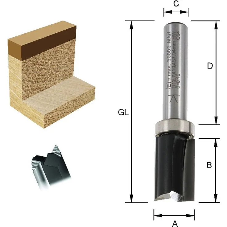 ENT Bündigfräser HW (HM), Schaft (C) 8 mm, Durchmesser (A) 12,7 mm,