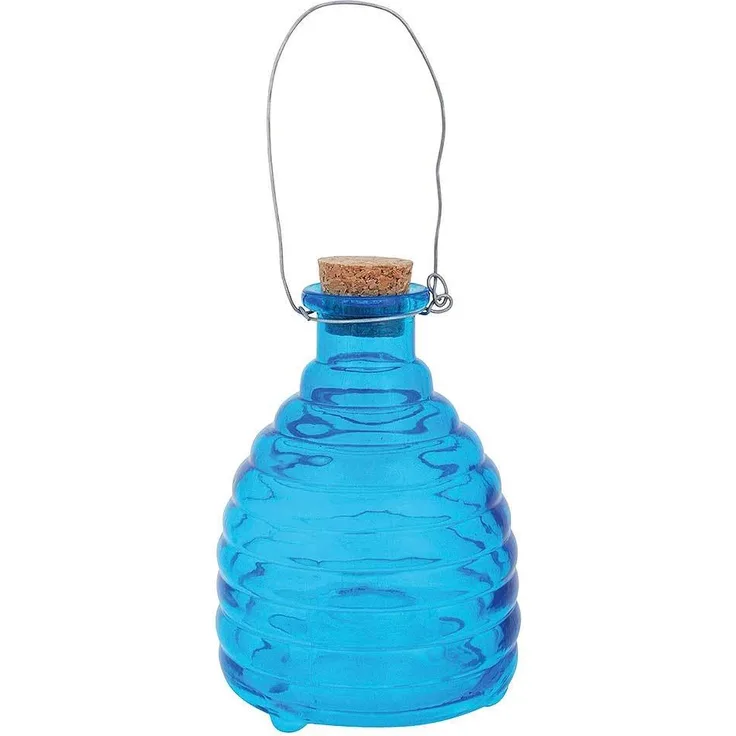 Wespenfalle Glas Blau zum Aufhängen Instektenfalle Wespenglas Garten 13cm