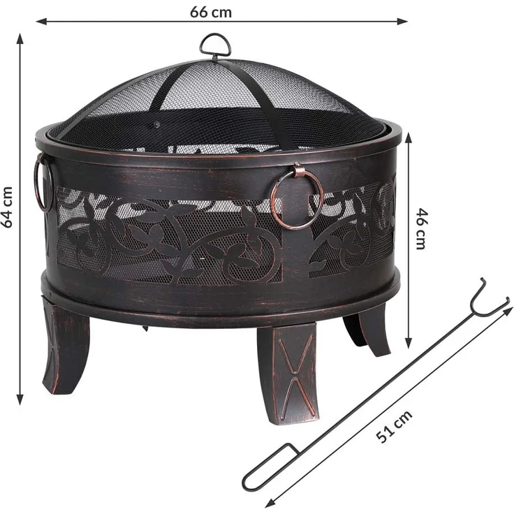 Gardebruk Feuerkorb rund Ø 67 cm Stahl Schürhaken Funkenfluggitter Feuerstelle Feuerschale Grillfeuer Garten  (107447) – Bild 3