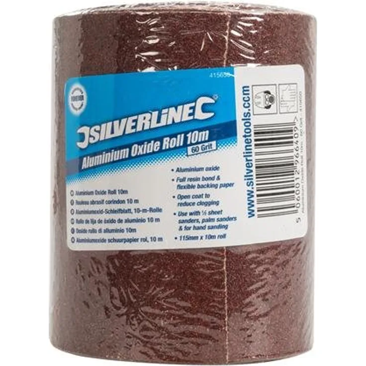 Silverline 415650 Korund-Schleifblatt, 10-m-Rolle 10 m, 60er-Körnung