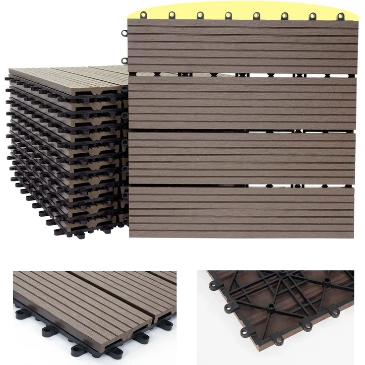 WPC Bodenfliese Rhone, Holzoptik Balkon-Terrasse, 11x je 30x30cm 1qm Basis, coffee linear