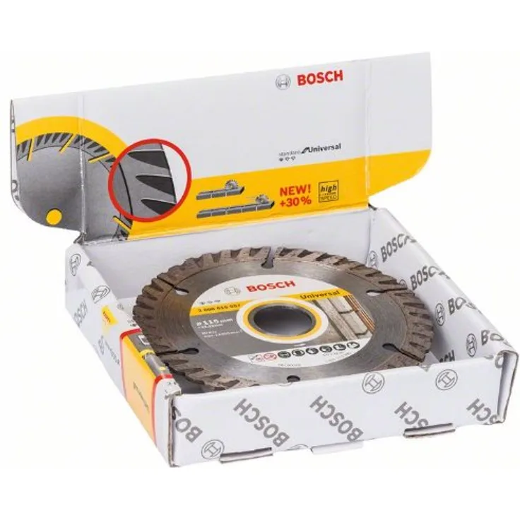 Bosch Professional 10 Stück Diamanttrennscheibe Standard für Universal (Beton und Mauerwerk, 115 x 22,23 mm, Zubehör Winkelschleifer)