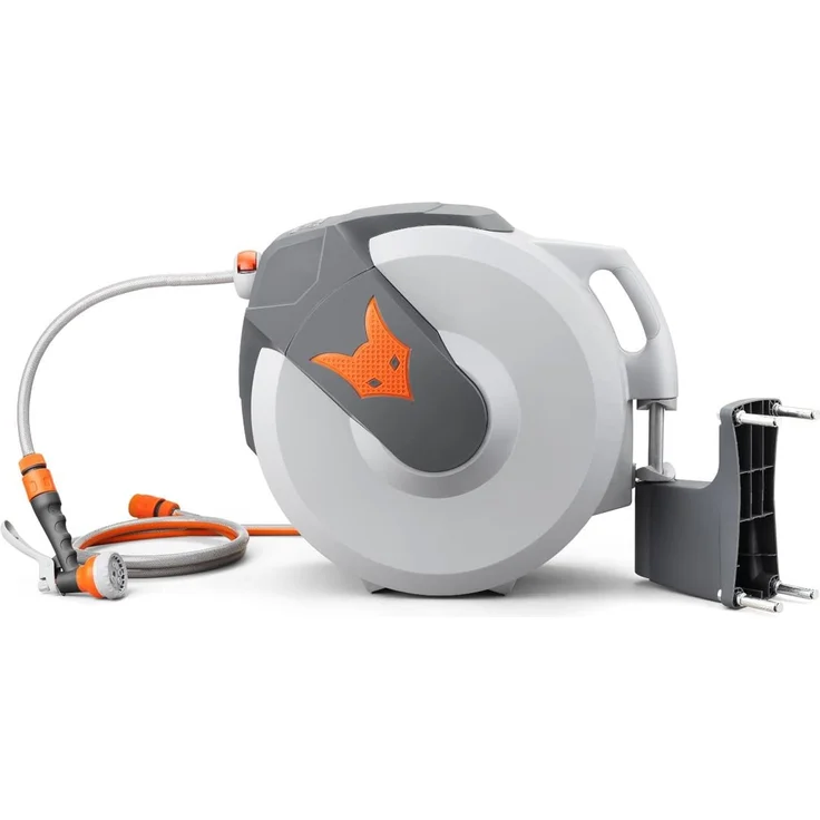 FUXTEC Wasserschlauch Aufroller FX-WSA30 mit 30 m und 1/2 Zoll Anschluss automatischer Schlauchaufroller Schlauchtrommel Wasserschlauchtrommel für Wand Montage 180° schwenkbar, Aufroll-Automatik – Bild 4