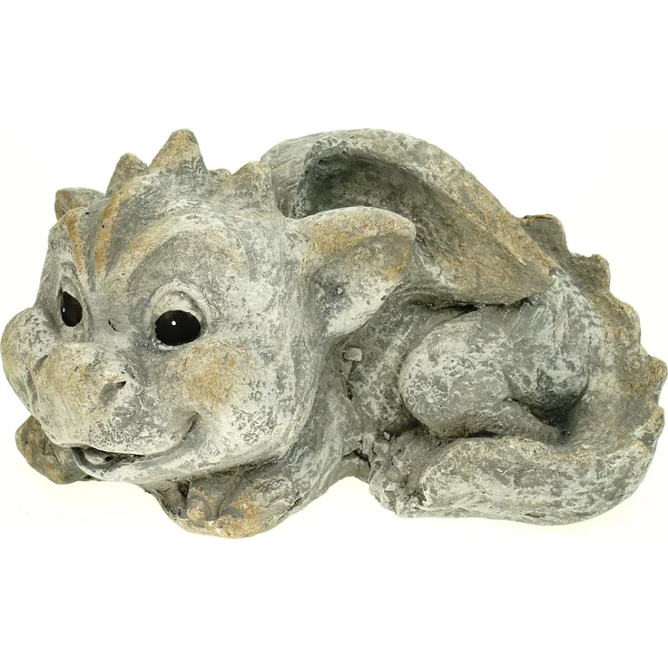 Süßer Garten Drache liegend Steinoptik 26 cm Figur Gartenfigur Glück Skulptur