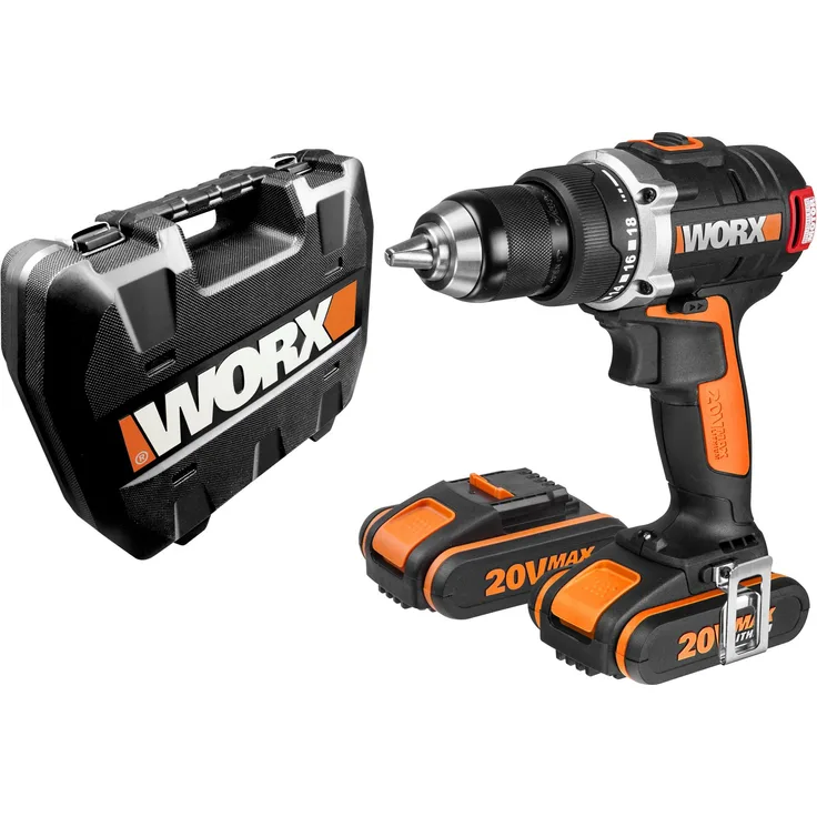 Worx WX175 Akku Bohrschrauber 20V Bürstenloser Akkuschrauber - 60Nm, 2-Gang-Getriebe & LED-Licht Akkubohrer Set zum Bohren & Schrauben - mit 2 Li-Ion Akkus, Ladegerät & Koffer 1,55kg