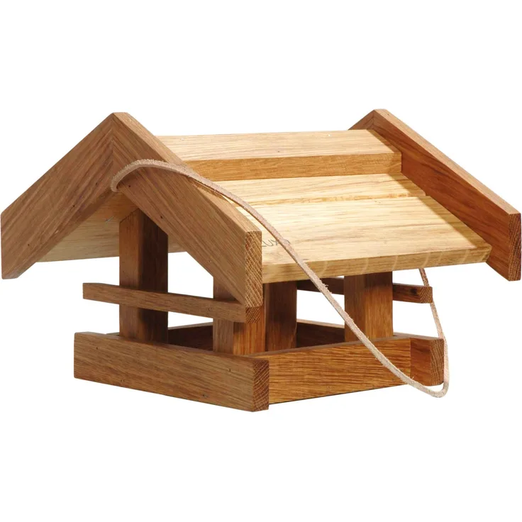 Luxus-Vogelhaus 46036e Solides Eiche-Vogelfutterhaus Basis mit Lederkordel, 31 x 28 x 20 cm