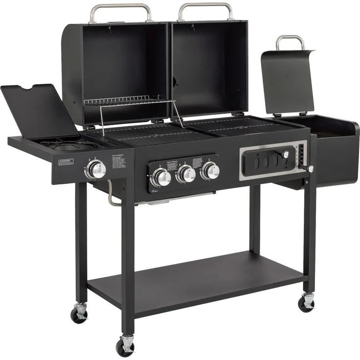 TAINO HERO DUO Gasgrill Holzkohlegrill Smoker Grillwagen BBQ Grill schwarz, 118 x 164 x 60 cm – Bild 2