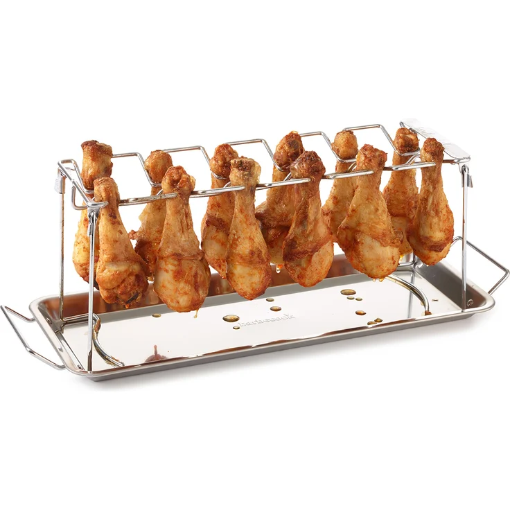 Hähnchenschenkel-Halter Grill-Zubehör Halterung Edelstahl für 12 Hähnchen-Keulen perfekt gegrillte Chicken-Wings klappbar – Bild 1