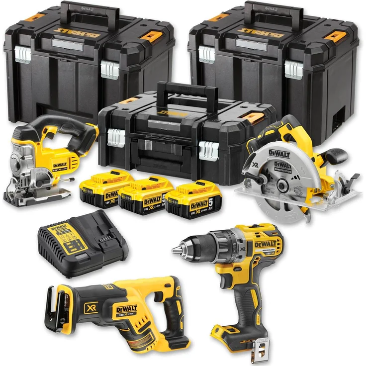 DeWALT AKombipack DCK421P3T-QW: DCD791 Bohrschrauber, DCS570 Handkreissäge, DCS331 Stichsäge, DCS367 Säbelsäge, Schnellladegerät, 3x Akkus
