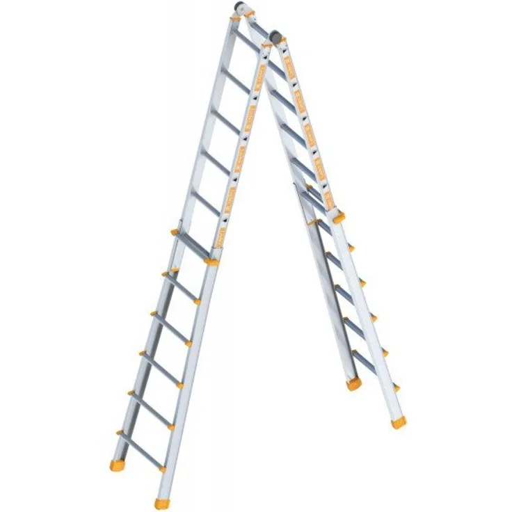 Layher 1058024 Teleskopleiter Topic 4x6 Sprossen, Aluminiumleiter klappbar und universell einsetzbar, Länge 6.42 m