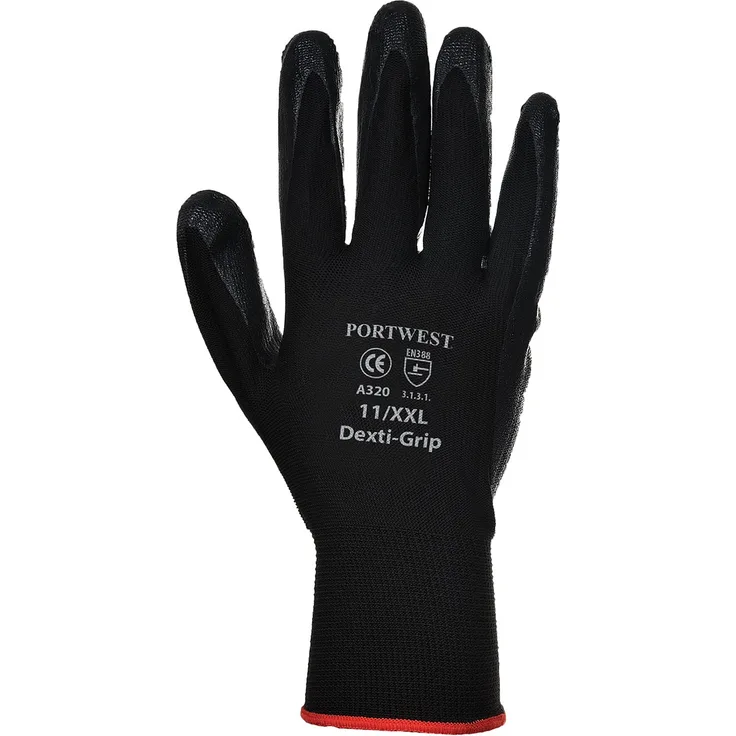 Portwest A320 Dexti Grip Handschuhe, Nylon, 1 Paar, S, Schwarz