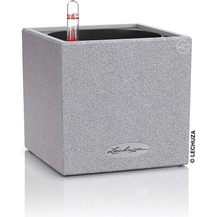 LECHUZA CANTO Stone 14 hochwertiger Kräuterwürfel mit Stick-Bewässerungssystem, steingrau – Bild 1