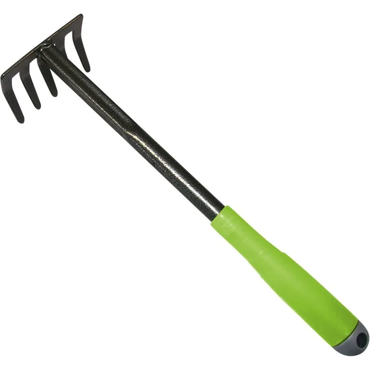 Xclou Kleinrechen in Schwarz-Gelb, pulverbeschichteter Rechen mit Silber-Hammerschlag, Blumenrechen formgerechter Handgriff, Gartenwerkzeug 5 Zinken, Blumenharke Anthrazit-Grau