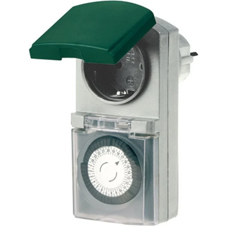 REV OUTDOOR ZEITSCHALTUHR Tempo | mechanische Tageszeit-Schaltuhr | für den Außenbereich IP 44 | mit Kinderschutz | Farbe: grau-grün – Bild 1