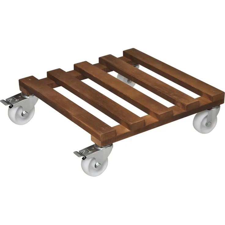 WAGNER Pflanzenroller PALETTI BIG 45 x 45 x 13 cm I Pflanzenroller & Blumenroller für Außenbereich + Innenbereich I Kübelroller aus Holz I 2 Total-Feststeller I Tragkraft 250 kg I Made in EU- 20087001