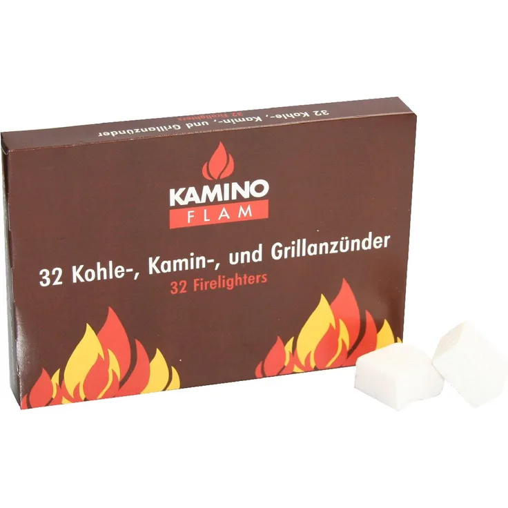 KaminoFlam Grillanzünder Würfel 32 Stück - Kaminanzünder - Kohleanzünder - Grill Anzünder für Kohle & Holz - Feueranzünder für Grillkamin & Ofen