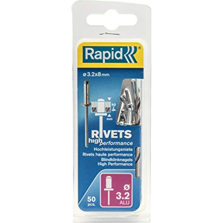 Rapid Blindniete Universal Aluminium, 50 Stück inklusive Bohrer, 3,2 x 8 mm, 5000383