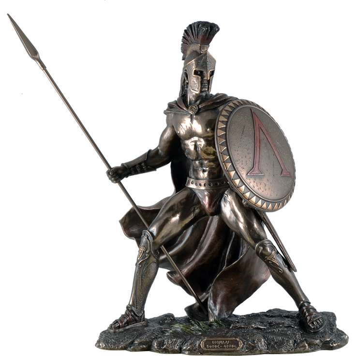 Leonidas mit Schild und Speer Figur Feldherr Spartaner bronziert
