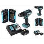 Makita DHP485RF1 Akku Schlagbohrschrauber 18 V 50 Nm Brushless + 1x Akku 3,0 Ah + Ladegerät + 40 tlg. Bit Bohrer Set