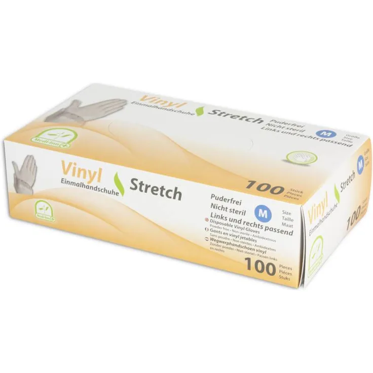 100 Stück MEDI-INN Vinyl Stretch Handschuhe, puderfrei Größe XL