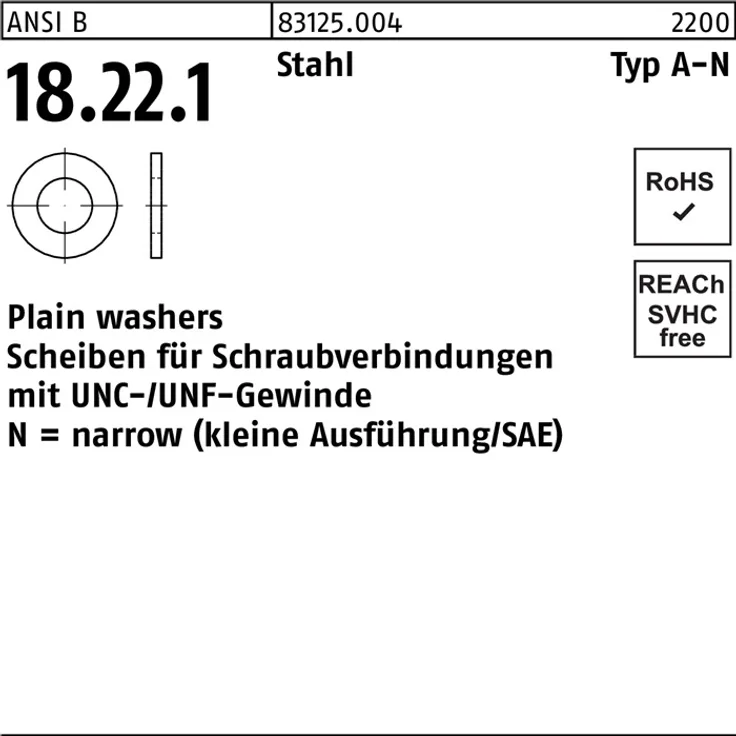 DIVERSE Unterlegscheibe ANSI B18.22.1 Typ N 5-16x 0,688 Stahl 500 Stück