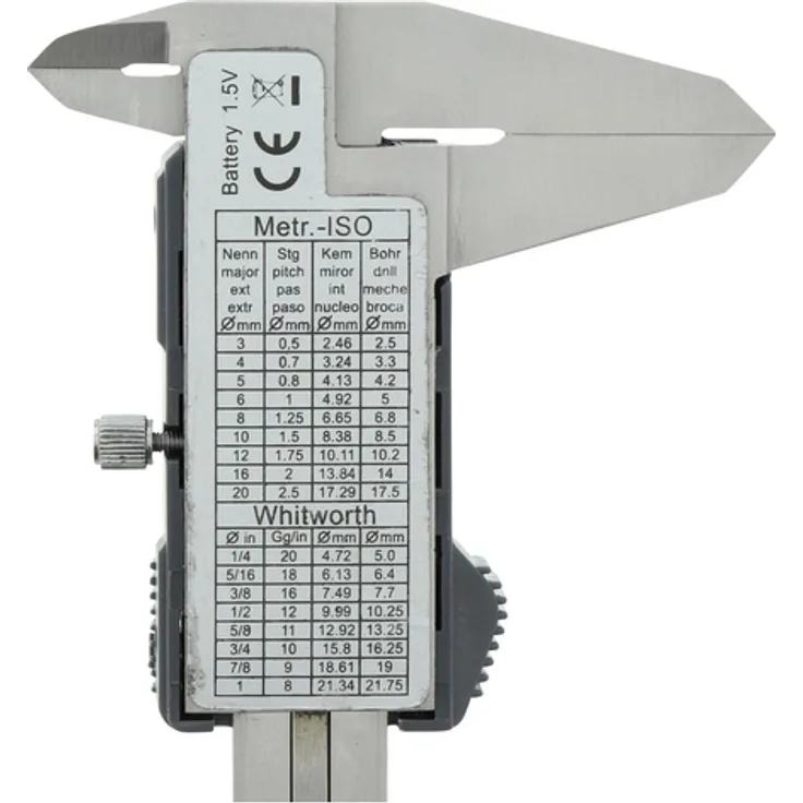 BURG-WÄCHTER Digitaler Messschieber PRECISE PS 7215 mit ZERO - ABS-Funktion für die Einstellung eines relativen Nullpunktes, Angabe in inch & mm umstellbar, aus Aluminium, Messbereich: 0 bis 150 mm, inkl. 1,5 Volt Kopfzelle, in Kunststoffbox, Maße: (B)2