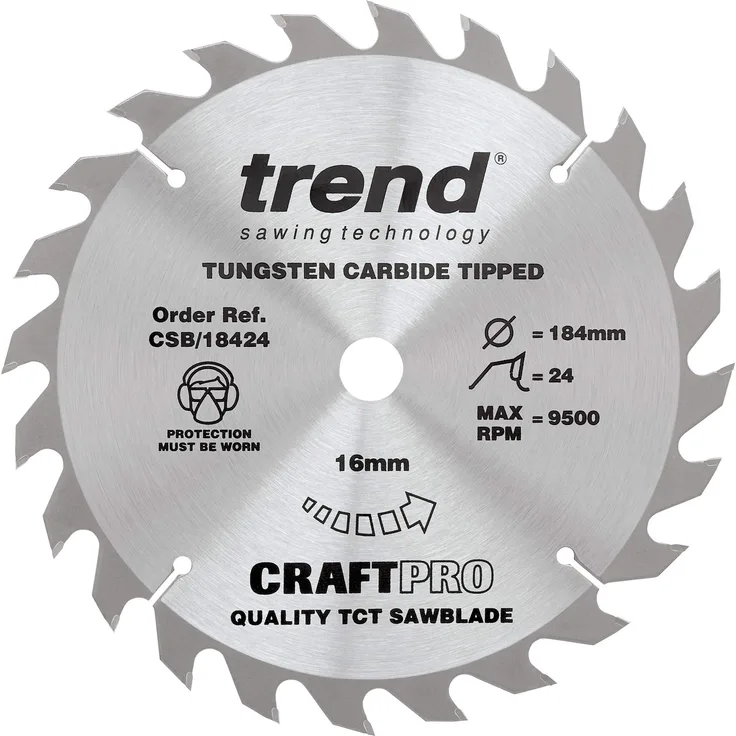 SAW BLADE, 184MM X 24T X 16MM, CRAFT CSB-18424 By TREND