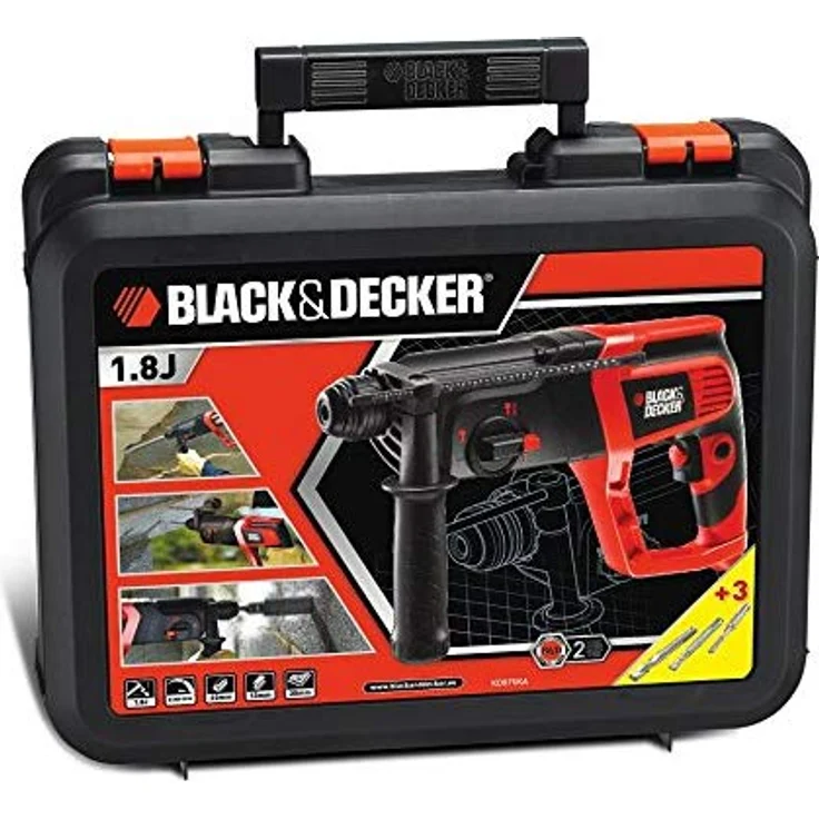 Black+Decker Pneumatischer SDS-Bohrhammer (710W, Meißelhammer mit 1.8J Schlagenergie, Zweithandgriff, Drehzahlvorwahl, Hammerbohren, Bohren oder Meißeln, inklusive Koffer und Zubehör) KD975KA – Bild 2