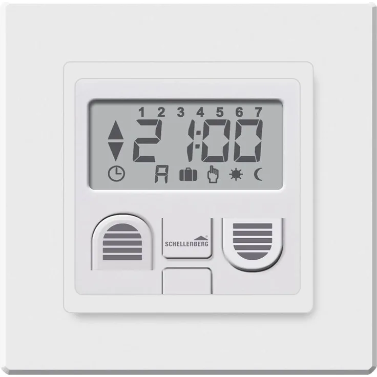 Schellenberg 25572 Zeitschaltuhr PLUS zur Rolladensteuerung mit Display, Wandtaster für Unterputzmontage, Programmierbare Automatik mit u.a. Tagesprogramm, Zufallsfunktion