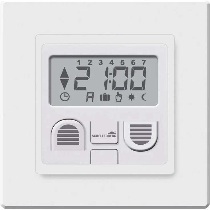 Schellenberg 25572 Zeitschaltuhr PLUS zur Rolladensteuerung mit Display, Wandtaster für Unterputzmontage, Programmierbare Automatik mit u.a. Tagesprogramm, Zufallsfunktion – Bild 1