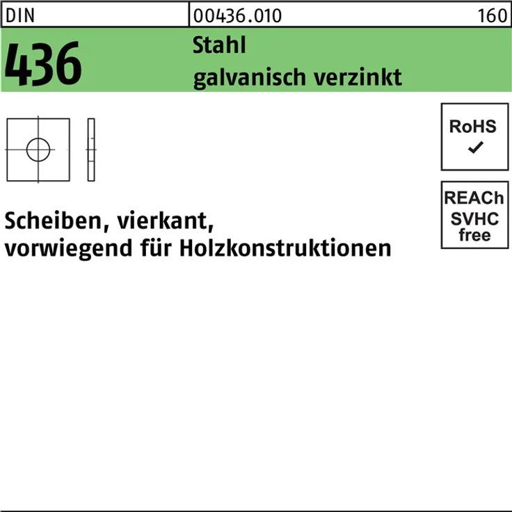 DIVERSE Unterlegscheibe DIN 436 vierkant 39 x 110 x 8 Stahl galvanisch verzinkt