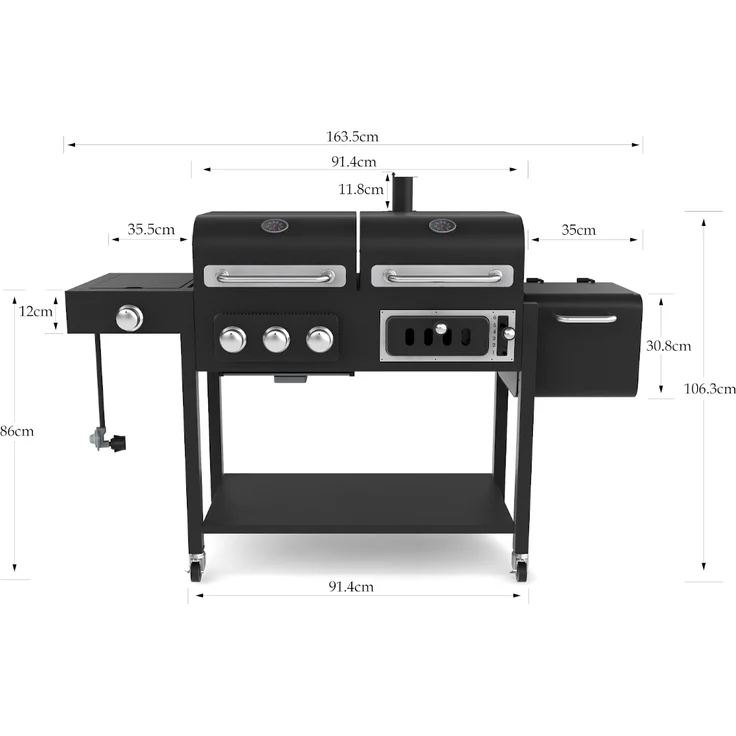 TAINO HERO DUO Gasgrill Holzkohlegrill Smoker Grillwagen BBQ Grill schwarz, 118 x 164 x 60 cm – Bild 3