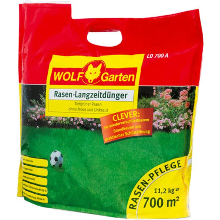 WOLF-Garten Rasen Langzeitdünger LD 700 A bis zu 70 Tage Langzeitwirkung 11,2 kg für 700m² Streudünger März bis Juli feste Viskosität – Bild 1