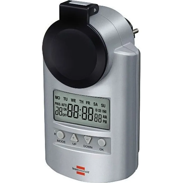 Brennenstuhl Primera-Line Zeitschaltuhr DT IP44, digitale Timer-Steckdose (Wochen-Zeitschaltuhr, IP44 Schutz & erhöhter Berührungsschutz)