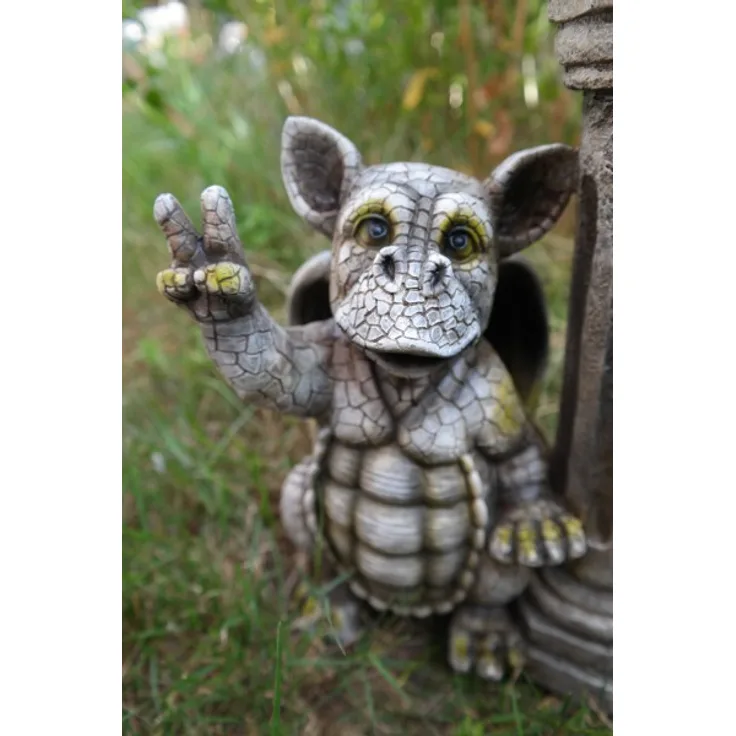 Kremers Schatzkiste - Drachenkind Peace mit Solar Laterne Drache Figur Gargoyle Gartenfigur