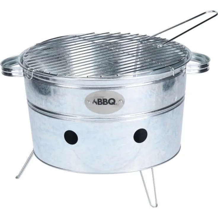 tragbarer runder Holzkohlegrill aus schwarzem Stahl 38 x 20 cm