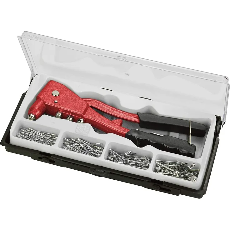 kwb Blindnietzange Set, Niet-Zange inkl. 100 Aluminium-Nieten, schwere Ausführung mit Griffschutz