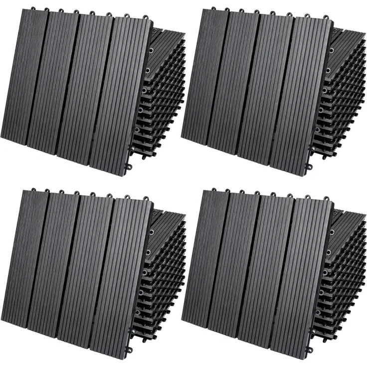 WPC Fliesen 1m²-4m² Terrassenfliesen Set Holzfliesen 30x30cm Balkon Pool Garten 44x Klassik anthrazit 4250525380033
