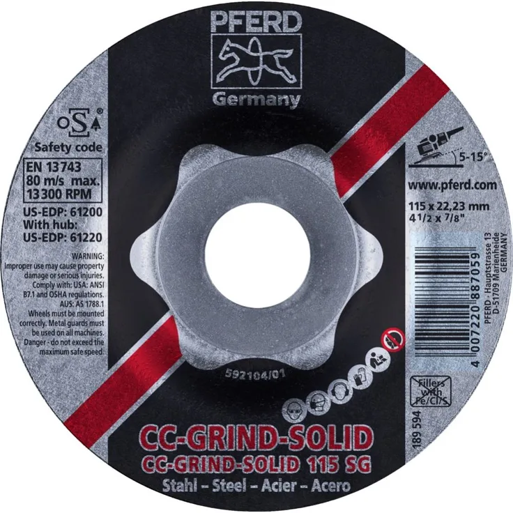Pferd 64185115 Schleifscheiben CC-Grind-Solid 115 SG STEEL