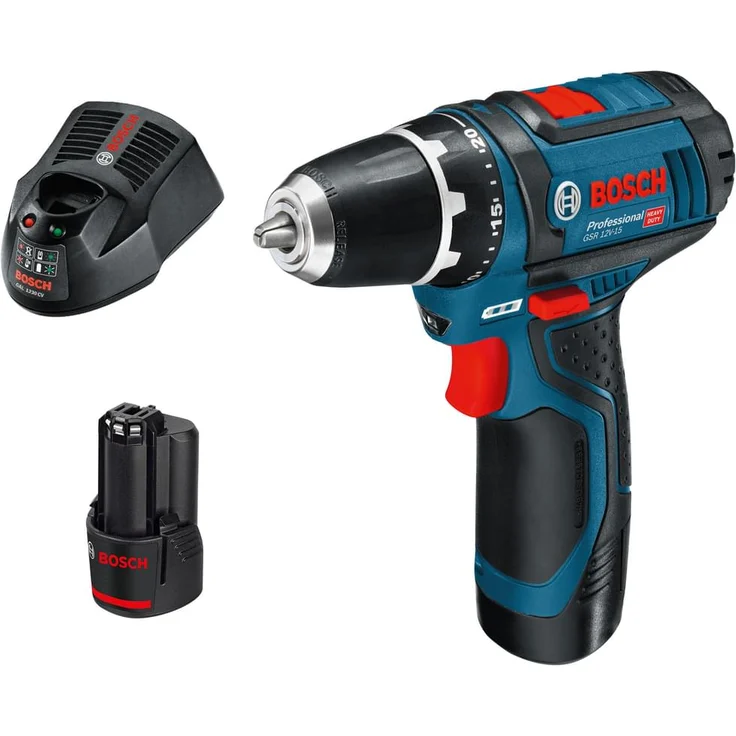 Bosch Professional Akku-Bohrschrauber GSR 12V-15 mit 2 Akkus 12 V, 2,0 Ah im Karton, Schwarz, Blau – Bild 1