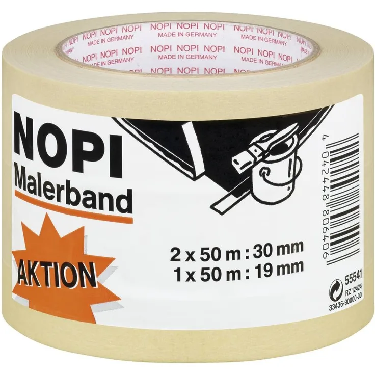 NOPI Maler-Krepp 3-er Turm, 2x 50 m, 30 mm, 1x 50 m, 19 mm