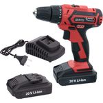 Matrix 120310075 Akkuschrauber, inklusive 2 Akkus, Schnellladegerät, Koffer, Bit Set, 20 Volt, LED Licht, Drehmoment einstellbar, 20 V, Rot-Schwarz, 30 cm