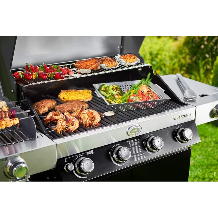 RÖSLE Gasgrill BBQ-Station VIDERO G4-S Vario+ Nero Schwarz, Grill mit 4 Edelstahlbrennern, extra Primezone und Seitenbrenner, klappbare Seitentische, VARIO+, pulverbeschichteter Stahl, Version 2021 – Bild 8