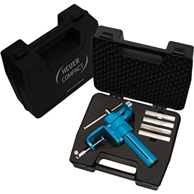 Heuer 118003 Schraubstock Compact 120mm Koffer, 4 Typen Magnetschutzbacken (Schnellverstellung, Tischklammer, Backenbreite 120 mm, Gewicht: 7, 95 kg) – Bild 1